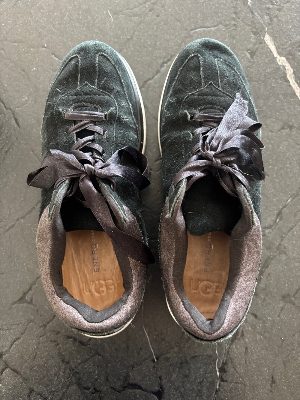 UGG Black Suede Sneakers with Satin Ribbon Laces